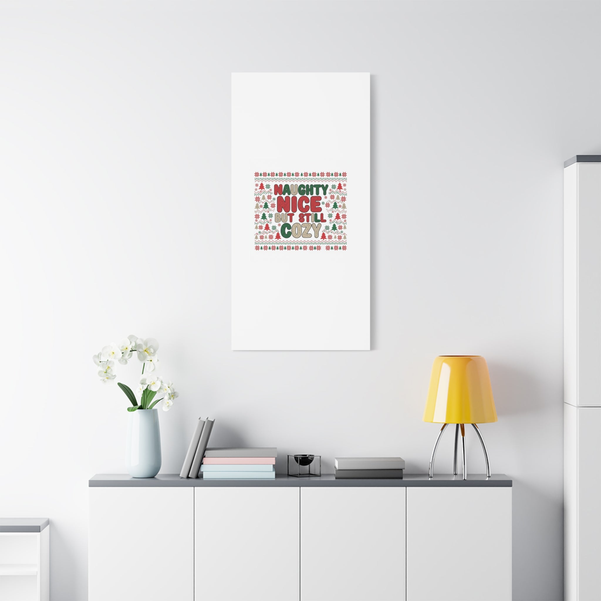 Naughty Nice But Still Cozy Canvas | Holiday Ugly Sweater Print