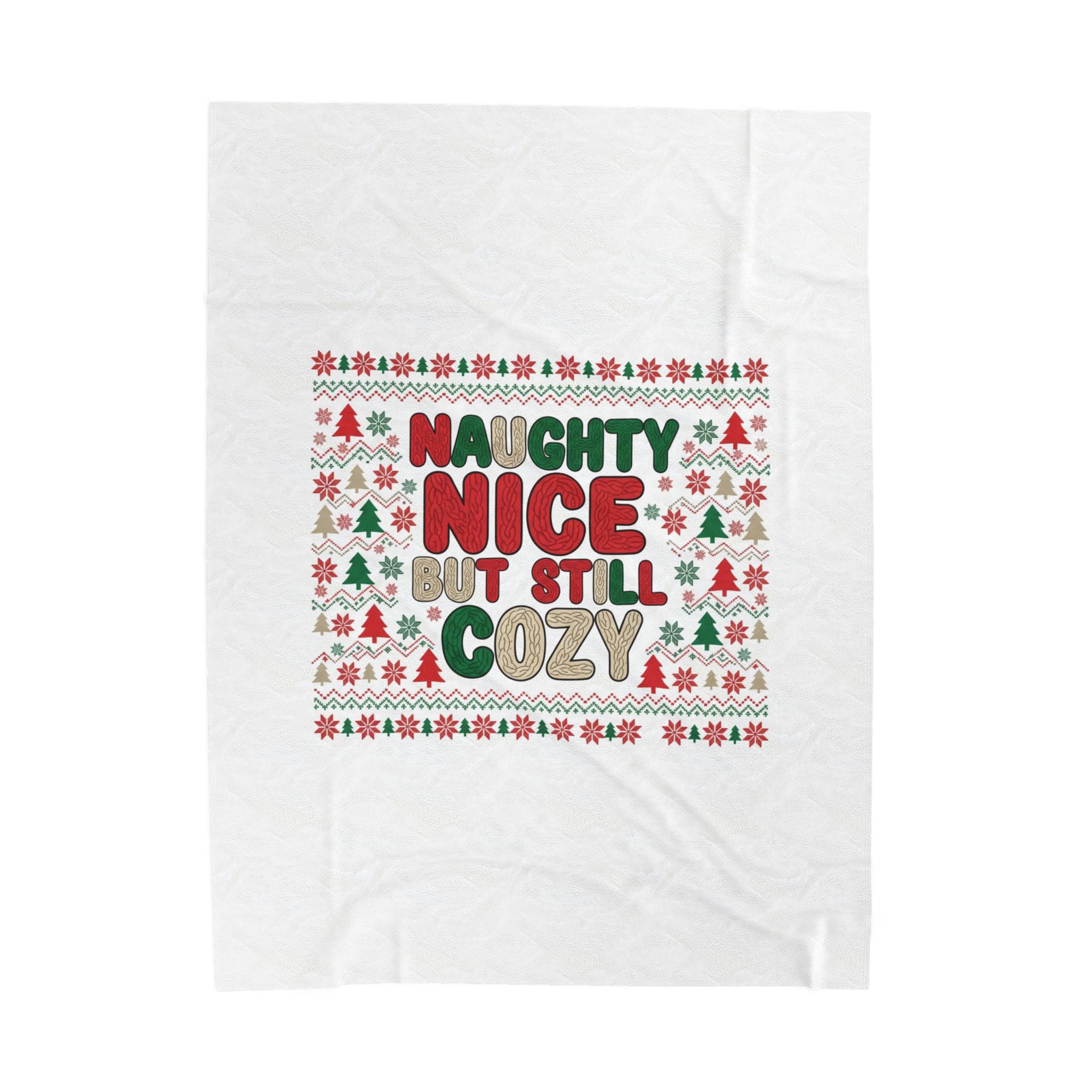 Naughty Nice But Still Cozy Velveteen Plush Blanket | Holiday ugly sweater style