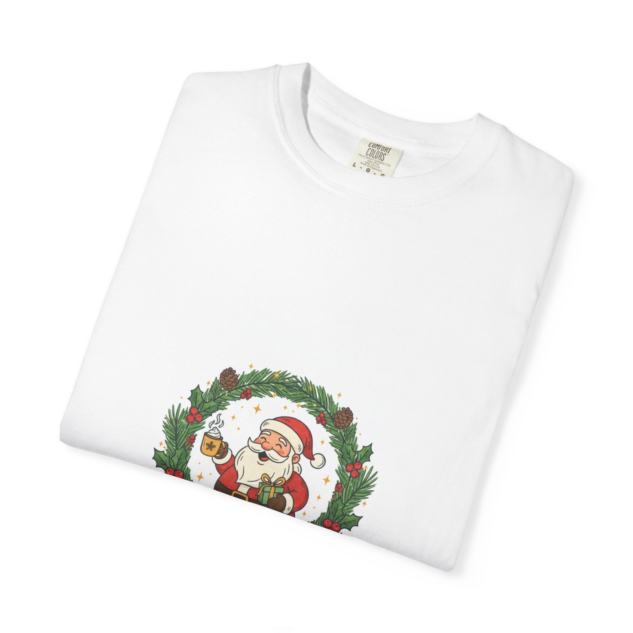 Christmas Celebration Santa T-Shirt — Festive Holiday Tee with Santa & Wreath