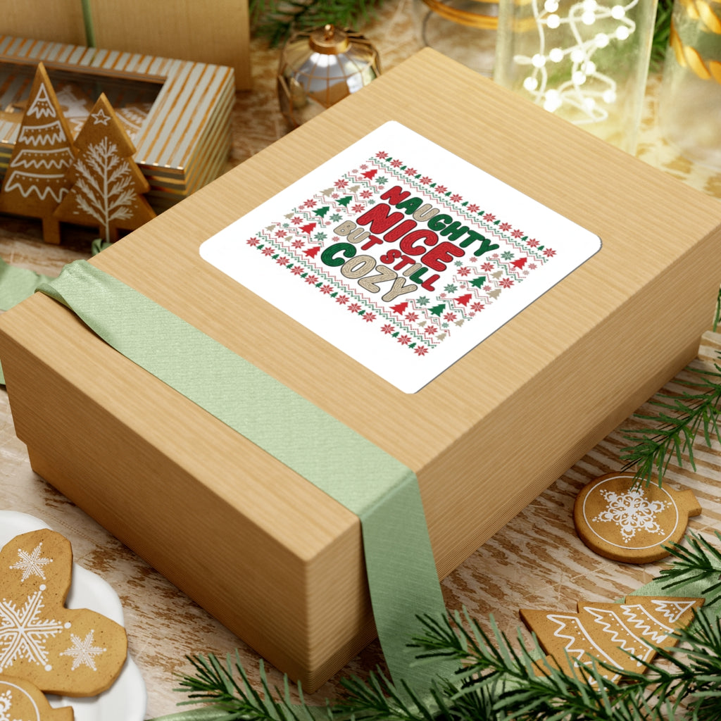 Naughty Nice But Still Cozy Sticker | Holiday Ugly Sweater Knit-Look