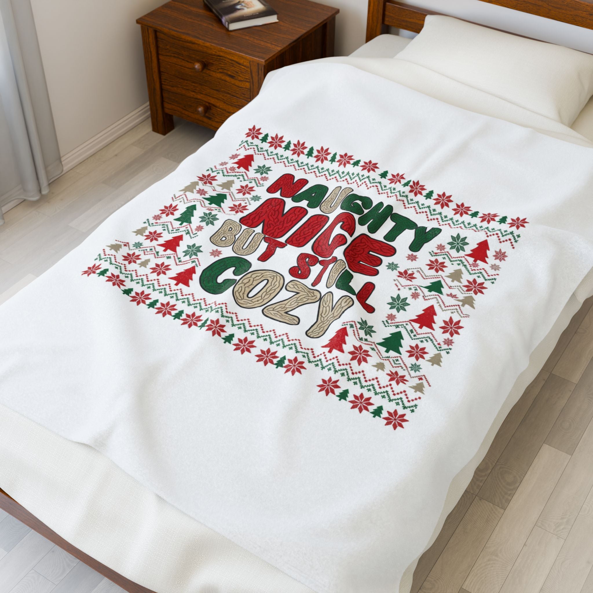 Naughty Nice But Still Cozy Velveteen Plush Blanket | Holiday ugly sweater style