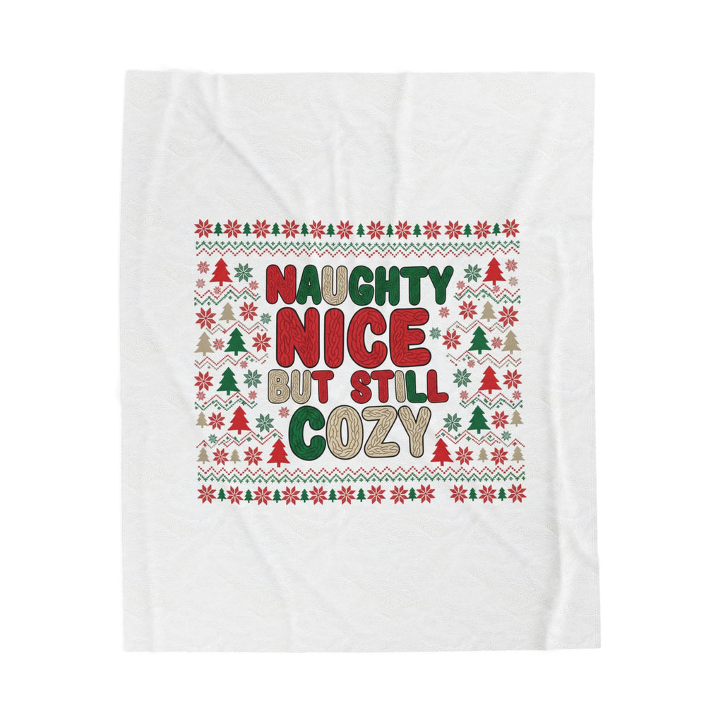 Naughty Nice But Still Cozy Velveteen Plush Blanket | Holiday ugly sweater style