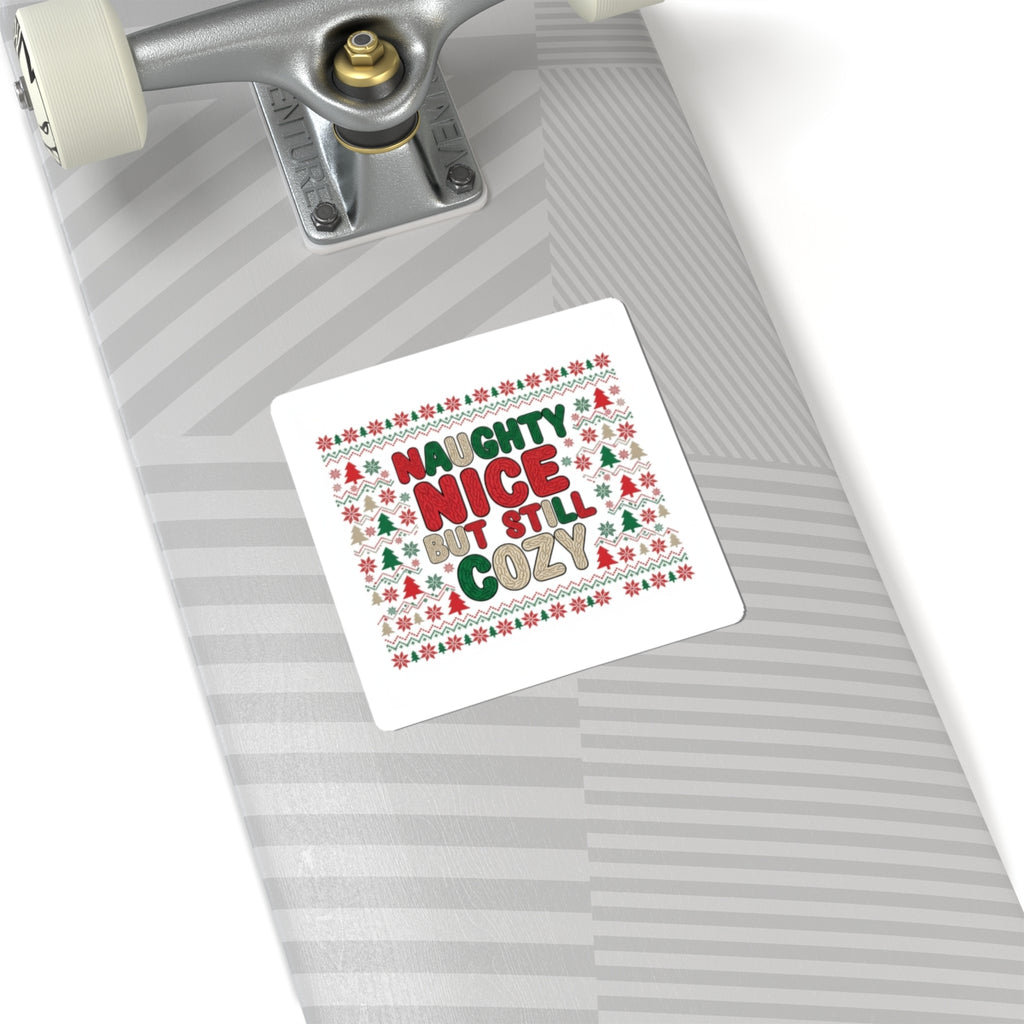 Naughty Nice But Still Cozy Sticker | Holiday Ugly Sweater Knit-Look