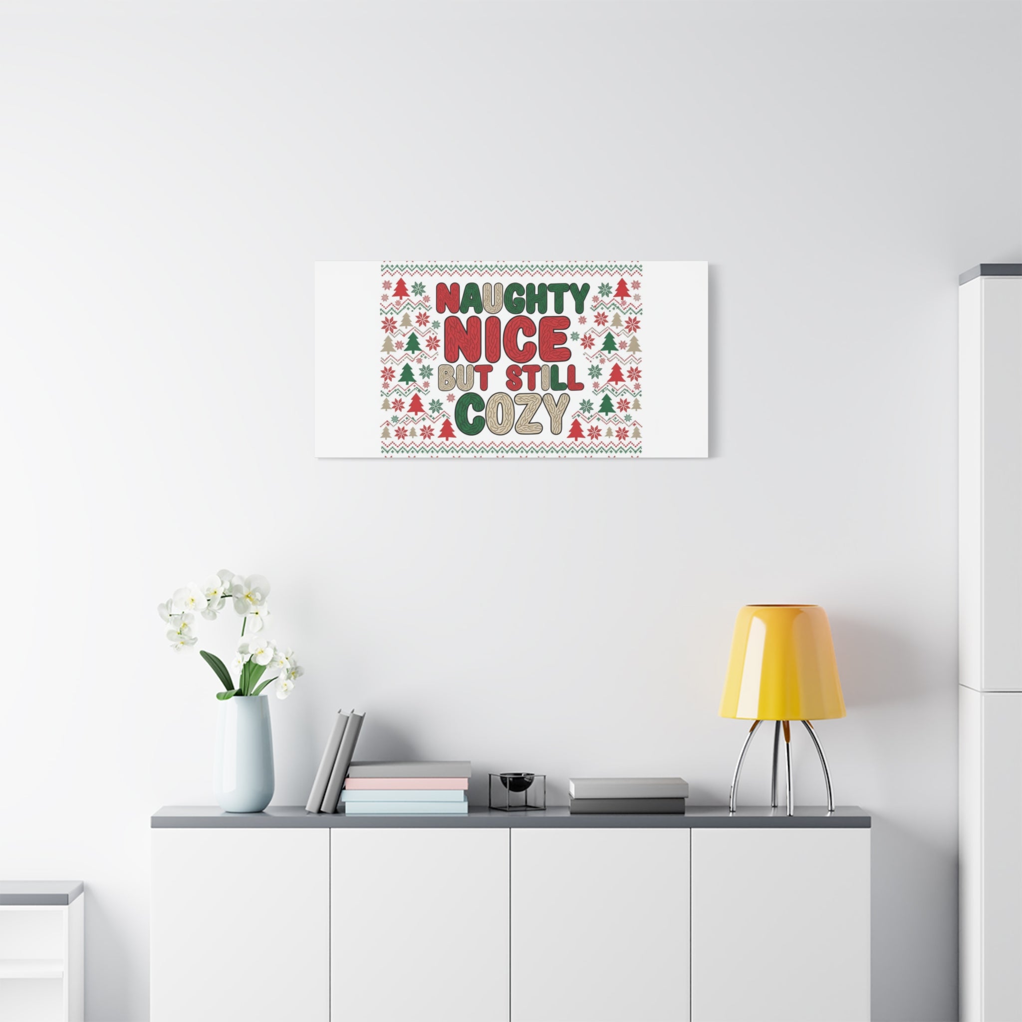 Naughty Nice But Still Cozy Canvas | Holiday Ugly Sweater Print