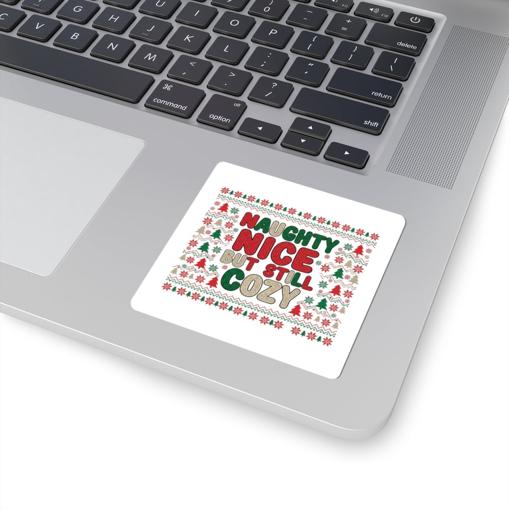 Naughty Nice But Still Cozy Sticker | Holiday Ugly Sweater Knit-Look