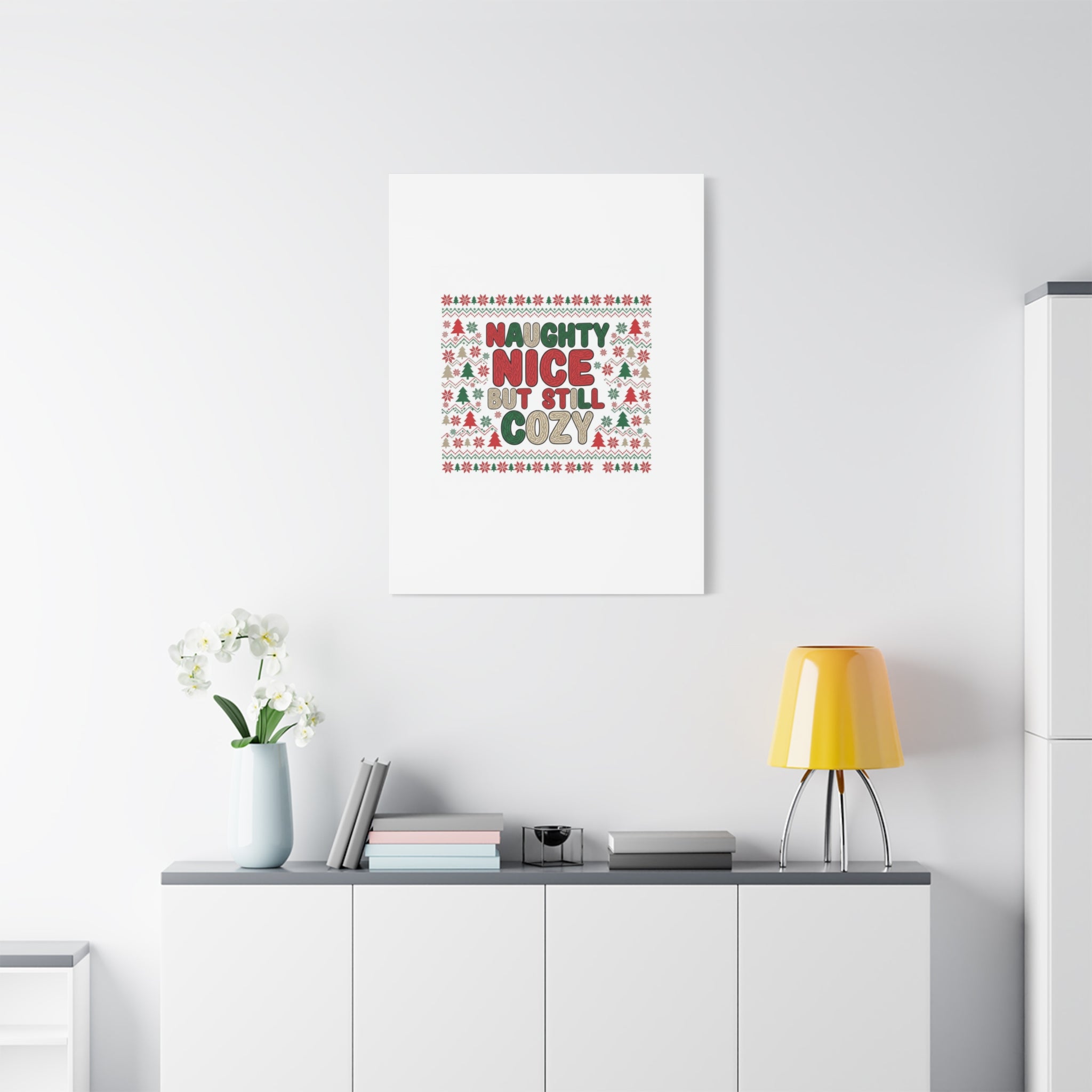 Naughty Nice But Still Cozy Canvas | Holiday Ugly Sweater Print