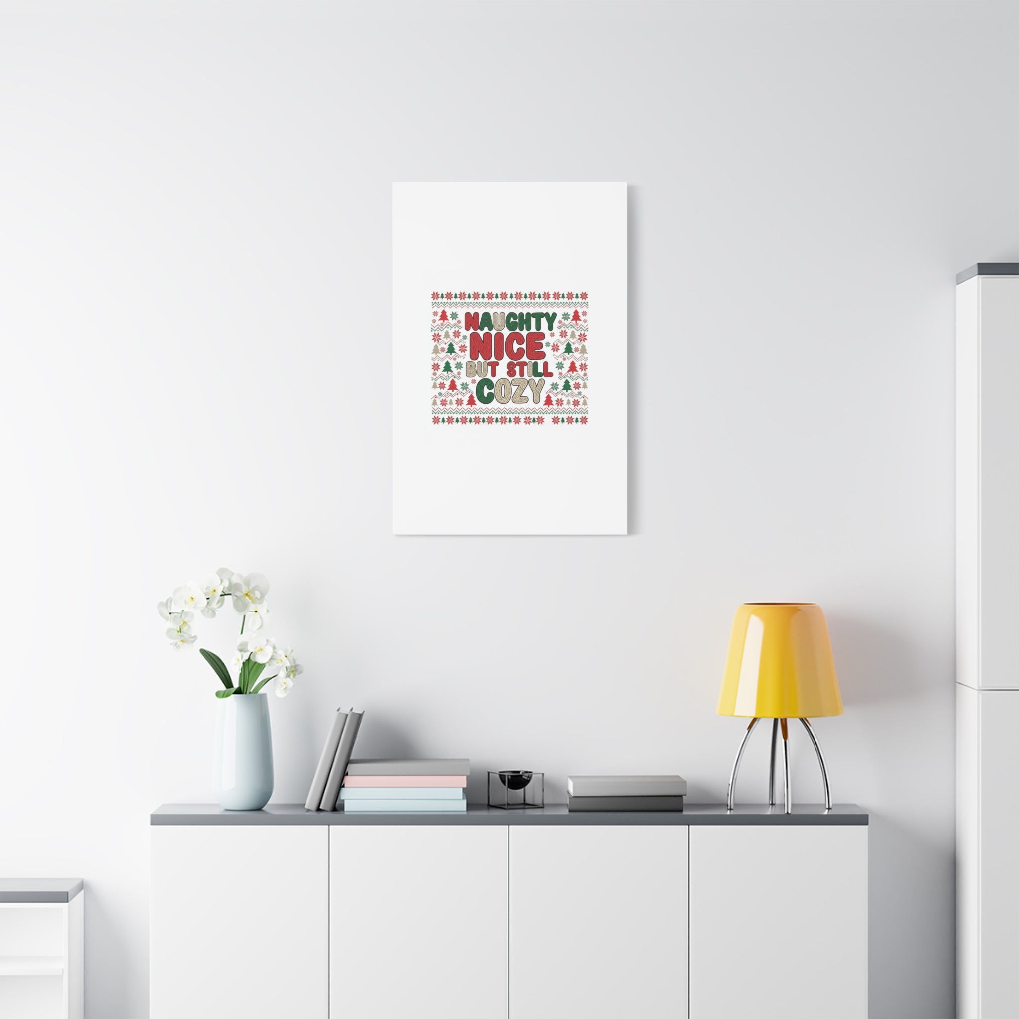 Naughty Nice But Still Cozy Canvas | Holiday Ugly Sweater Print