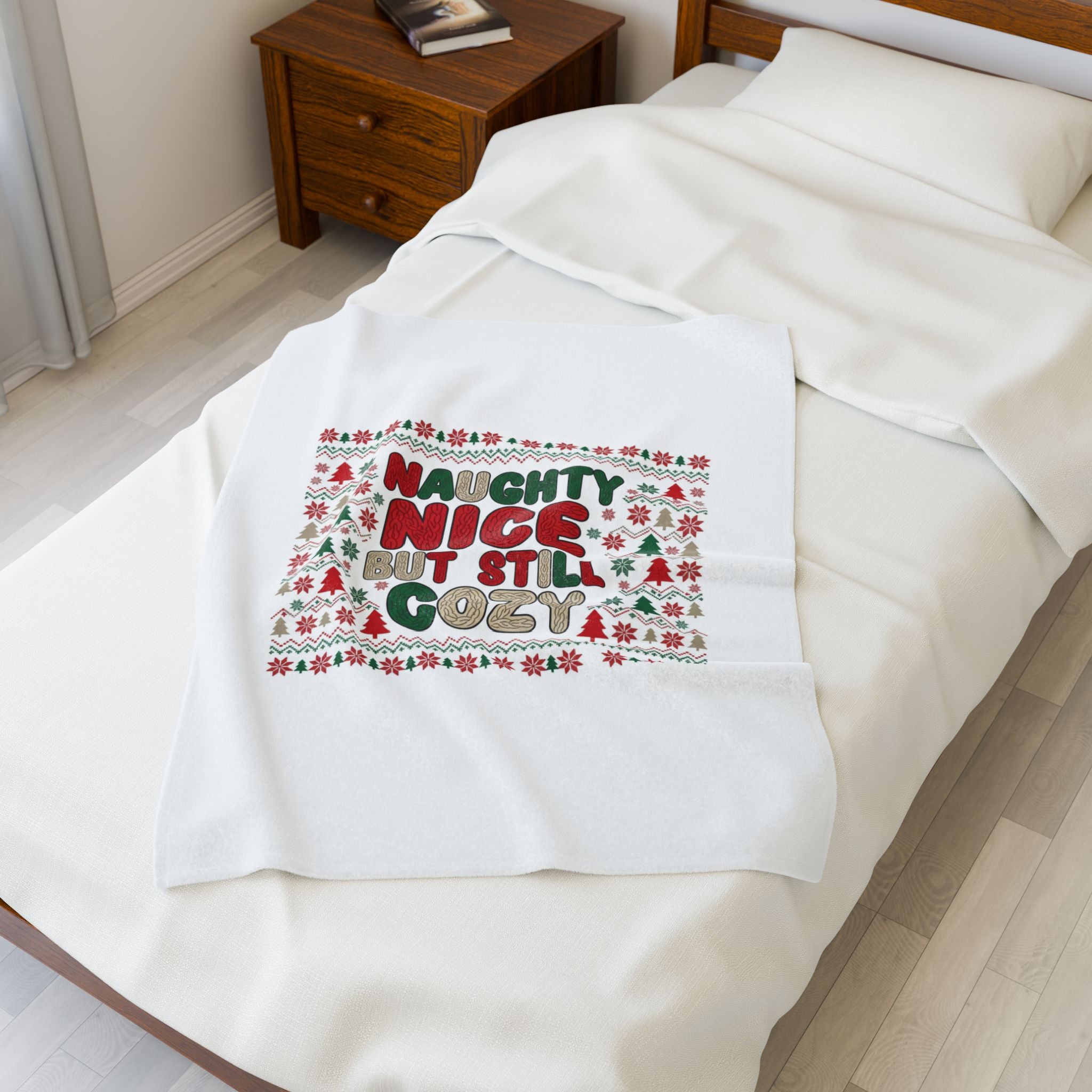 Naughty Nice But Still Cozy Velveteen Plush Blanket | Holiday ugly sweater style