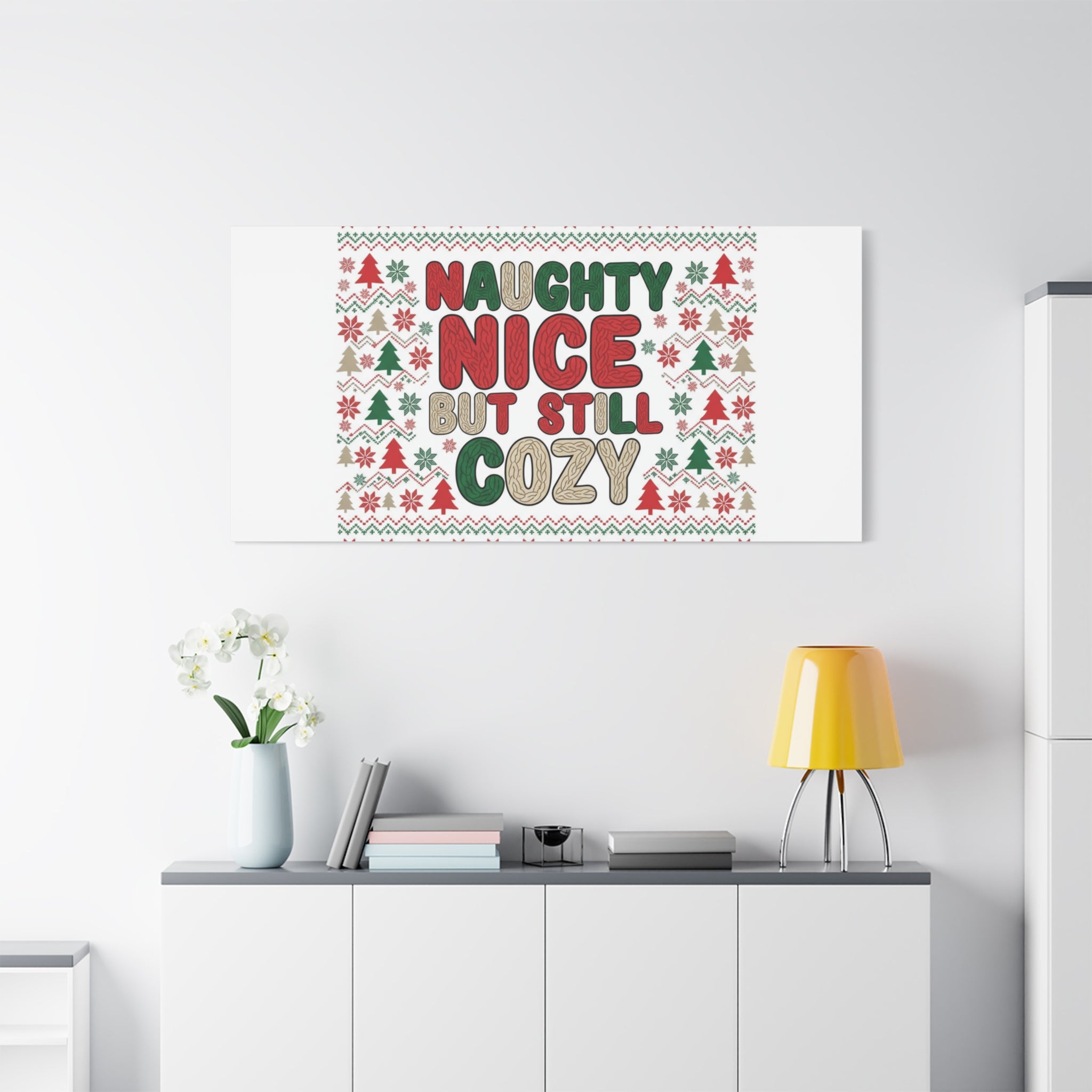 Naughty Nice But Still Cozy Canvas | Holiday Ugly Sweater Print