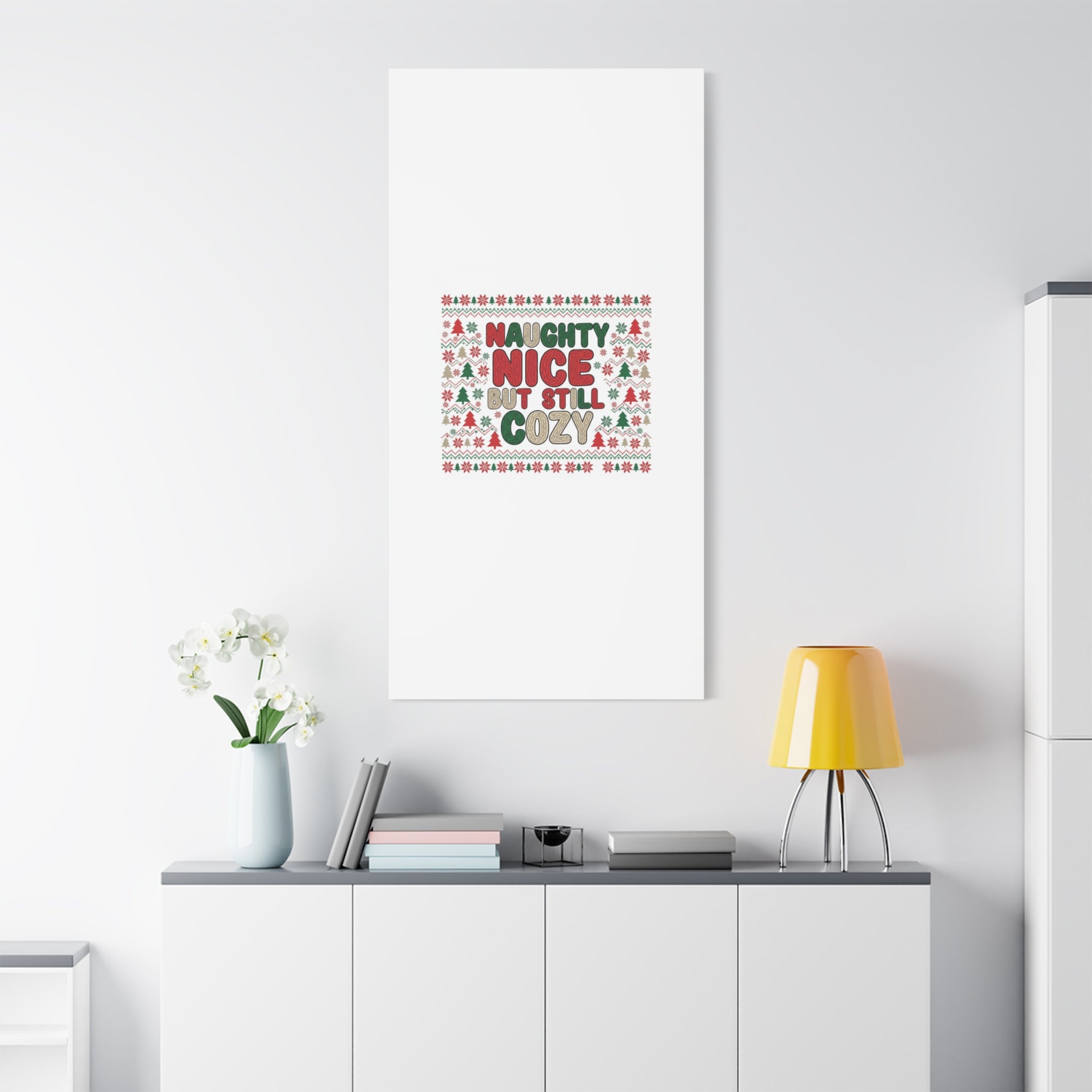 Naughty Nice But Still Cozy Canvas | Holiday Ugly Sweater Print
