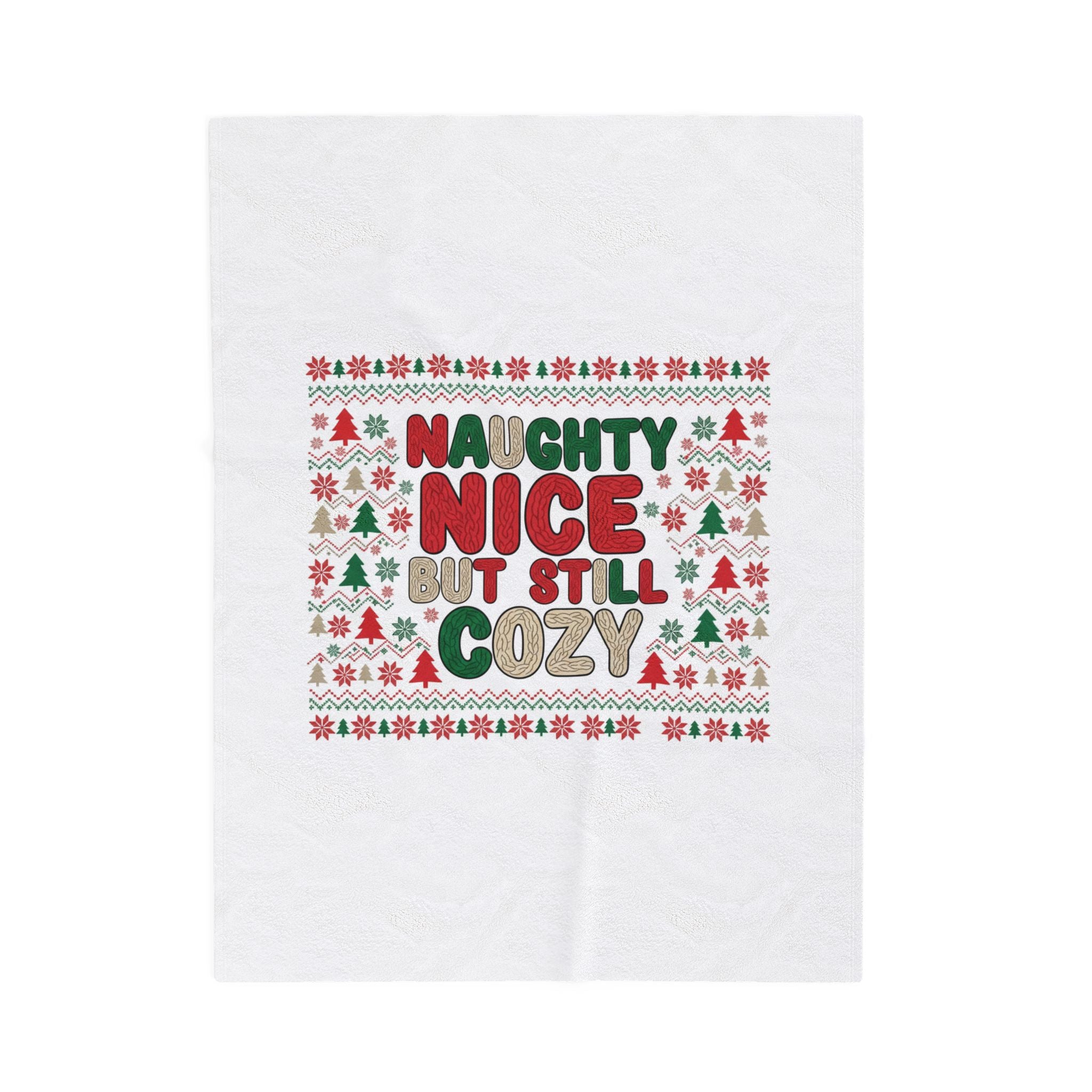 Naughty Nice But Still Cozy Velveteen Plush Blanket | Holiday ugly sweater style